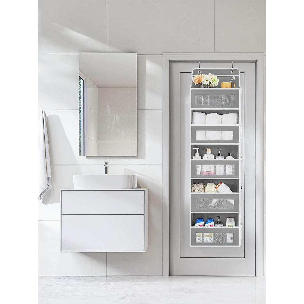 Jarlink Over The Door Organizer Storage, 5 Shelf Hanging Door Organizer With 5 Large Capacity Pockets, Anti Tilt 44 Lb Load Behind Door Storage For Bedroom, Bathroom, Pantry, Nursery, (Grey)