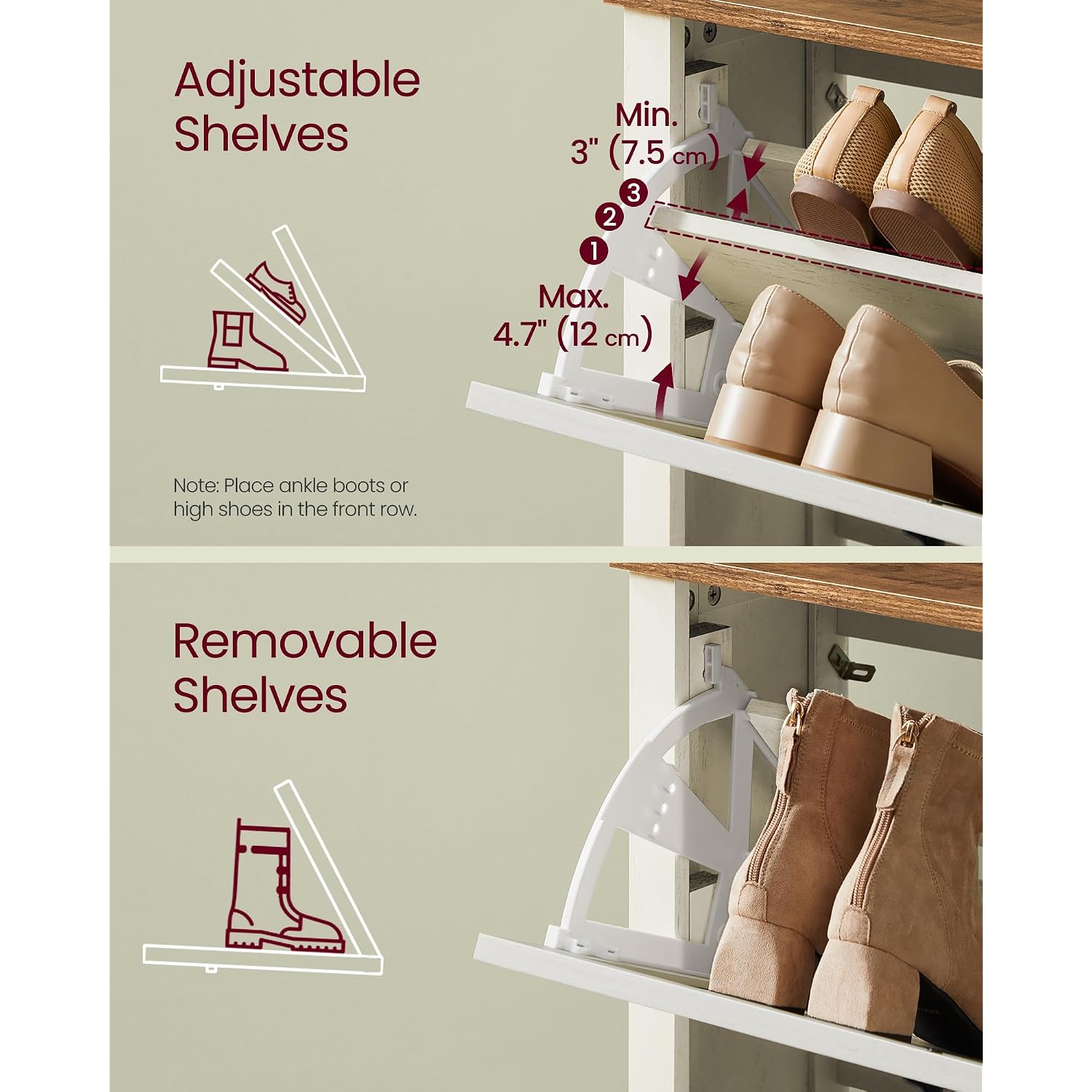 Vasagle Liry Collection - Shoe Storage Cabinet Organizer With 2 Flip Drawers, Freestanding Narrow Shoe Rack Cabinet For Entryway, Farmhouse Style, Fits 12 To 16 Pairs, Rustic White Uhsc201W01