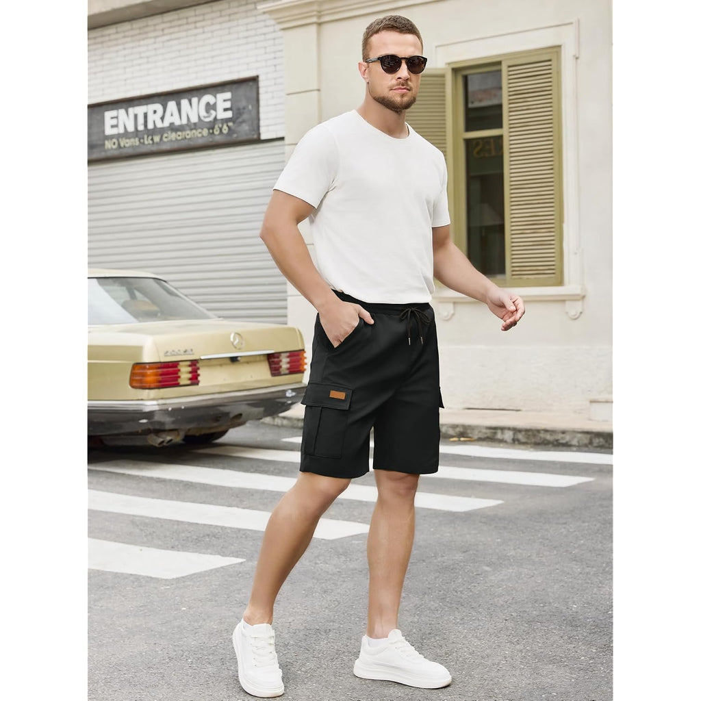 Plepan Men'S Casual Cargo Shorts Classic Stretch Waist Drawstring Outdoor Work Shorts With 6 Pockets