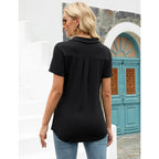 Womens V Neck Polo Shirts Short Sleeve Collared Tops Loose Casual Tunic Blouses with Pocket