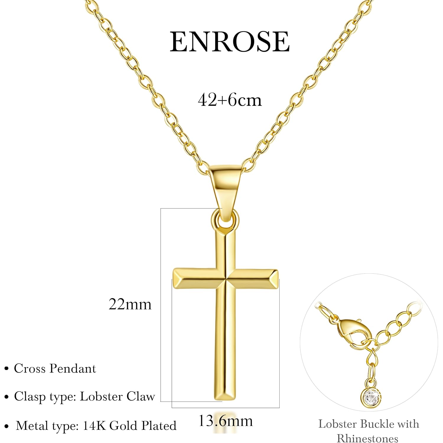 ENROSE 14K Gold Cross Necklace for Women Small Cross Necklace for Women 14K Gold Necklaces for Womens Trendy Modern Minimalist Inspiration Golden Jewelry for Womens Crosses Pendant (A-Cross)