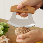 5Inch Alaskan Mezzaluna Ulu Knife, Salad Veggies Rocker Chopper Slicer Cutter Hashing Chopping Mincing Cleaver With Wooden Stand Arthritic Tool | Chopping Mincing Knife With Wooden Stand Arthritic Cutting Tool 5X4In