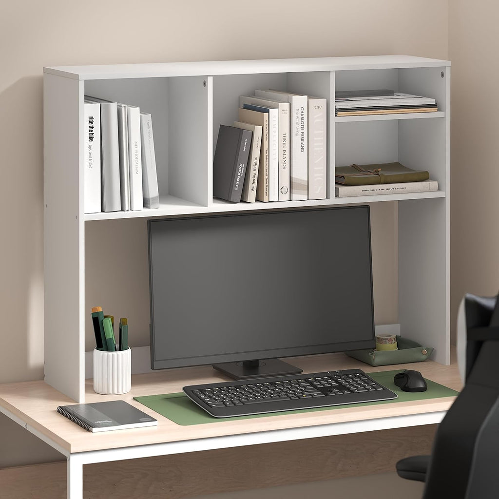 Furinno Classic Desk Shelf, 4-Shelf Desktop Hutch, Book Shelf, Desk Organzier, For Office Supplies, Office Desk Accessories, White