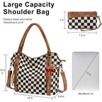 Checkered Crossbody Bag, Brown Checkered Purse, Large Capacity Shoulder Bag, Handbag With Wallet And Cherry Charm