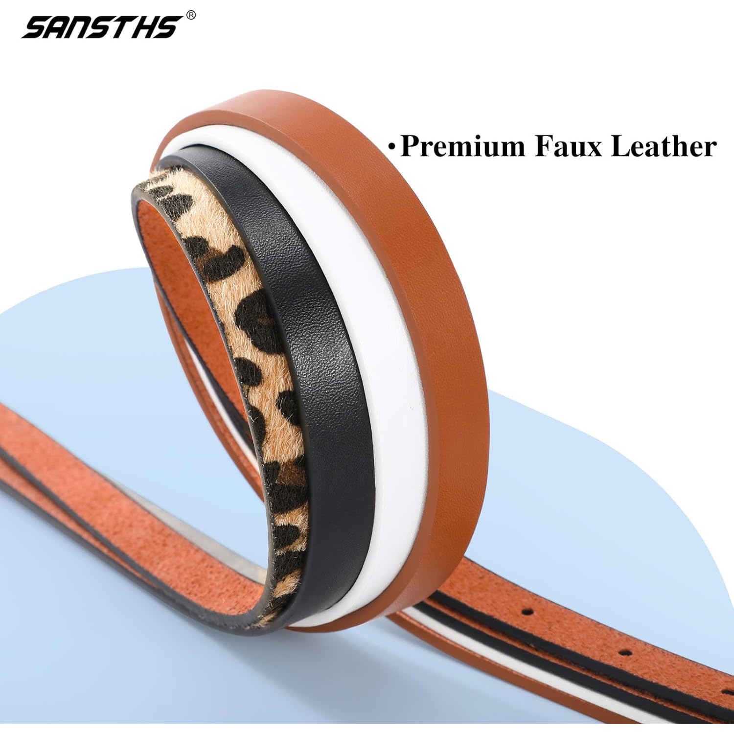 SANSTHS 4 Pack Women Thin Belts for Jeans Dresses Coats Skinny Women Belt with Gold Alloy Buckle