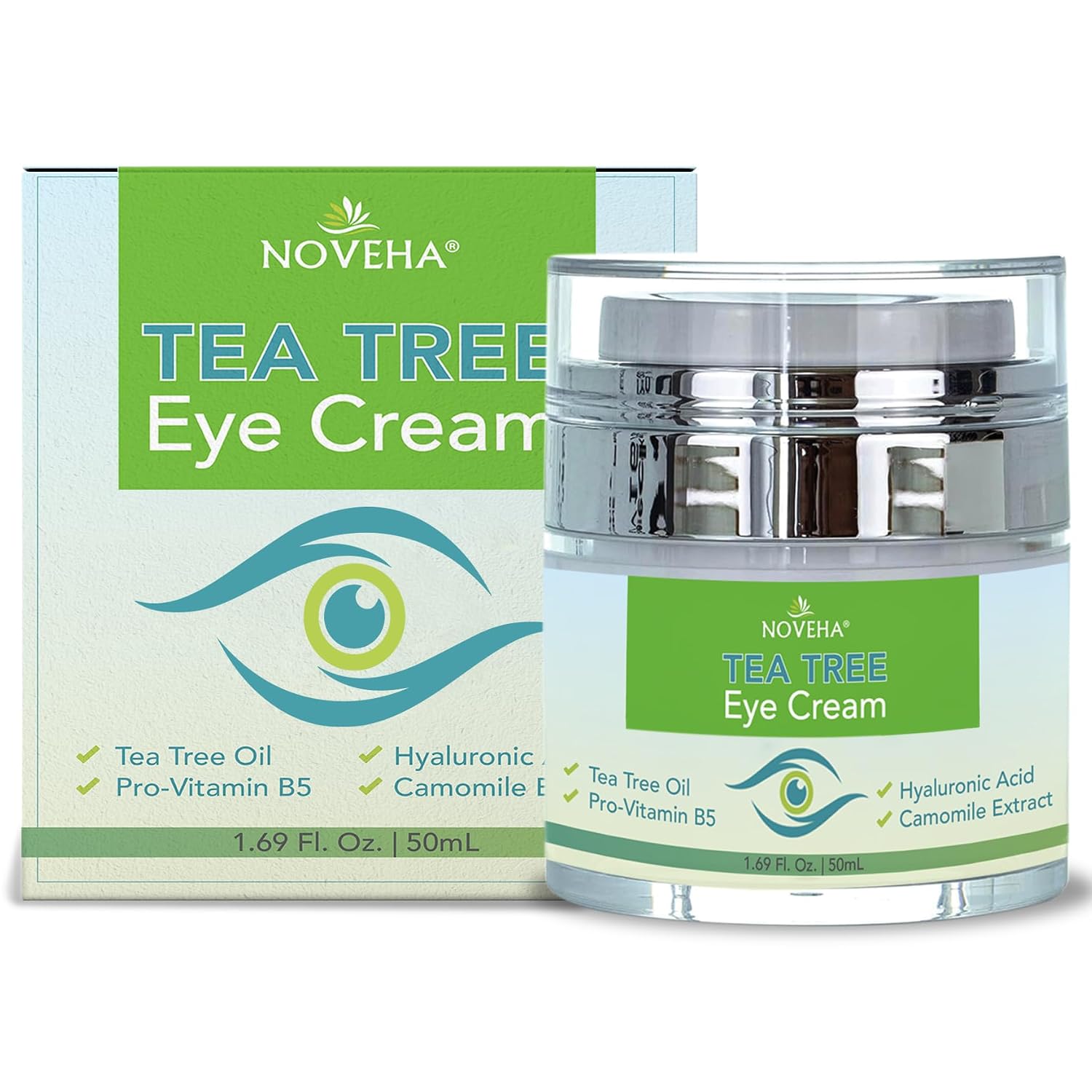 Noveha Tea Tree Oil Anti Wrinkle Eye Cream - Eyelid Cream For Dry & Itchy Skin, Scar | Moisturizer Face Cream Treatment - 1.69 Fl. Oz.