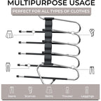 Pants Hangers Space Saving - 2 Pack - Non-Slip Multi-Layer Space Saving Hangers - Multifunctional Clothing Rack For Closet Storage - Ideal For Jeans, Trousers, Skirts, Scarves & Slacks (Black)