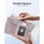 QLD RFID Wallet Women - Small Slim Trifold Wallet Anti-Theft Pop up Card Holder, Minimalist, Ultra Thin, Front Pocket, Premium Leather, 9-11 Cards Capacity | ID Window | Cash Slot