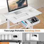 Comhoma Standing Desk Adjustable Height & Tiltable Tabletop, Portable Stand Up Desk For Laptop, Mobile Folding Desk For Home Office Work And Walking Pad Treadmill, Height 30.7"-46.4", White