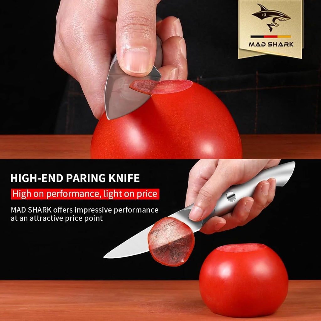 Mad Shark Paring Knife 3.5 Inch Paring Knives, Small Kitchen Knife, Ultra Sharp German Stainless Steel Vegetable Knives, Ergonomic Handle Design, Unique Gift For Men/Women