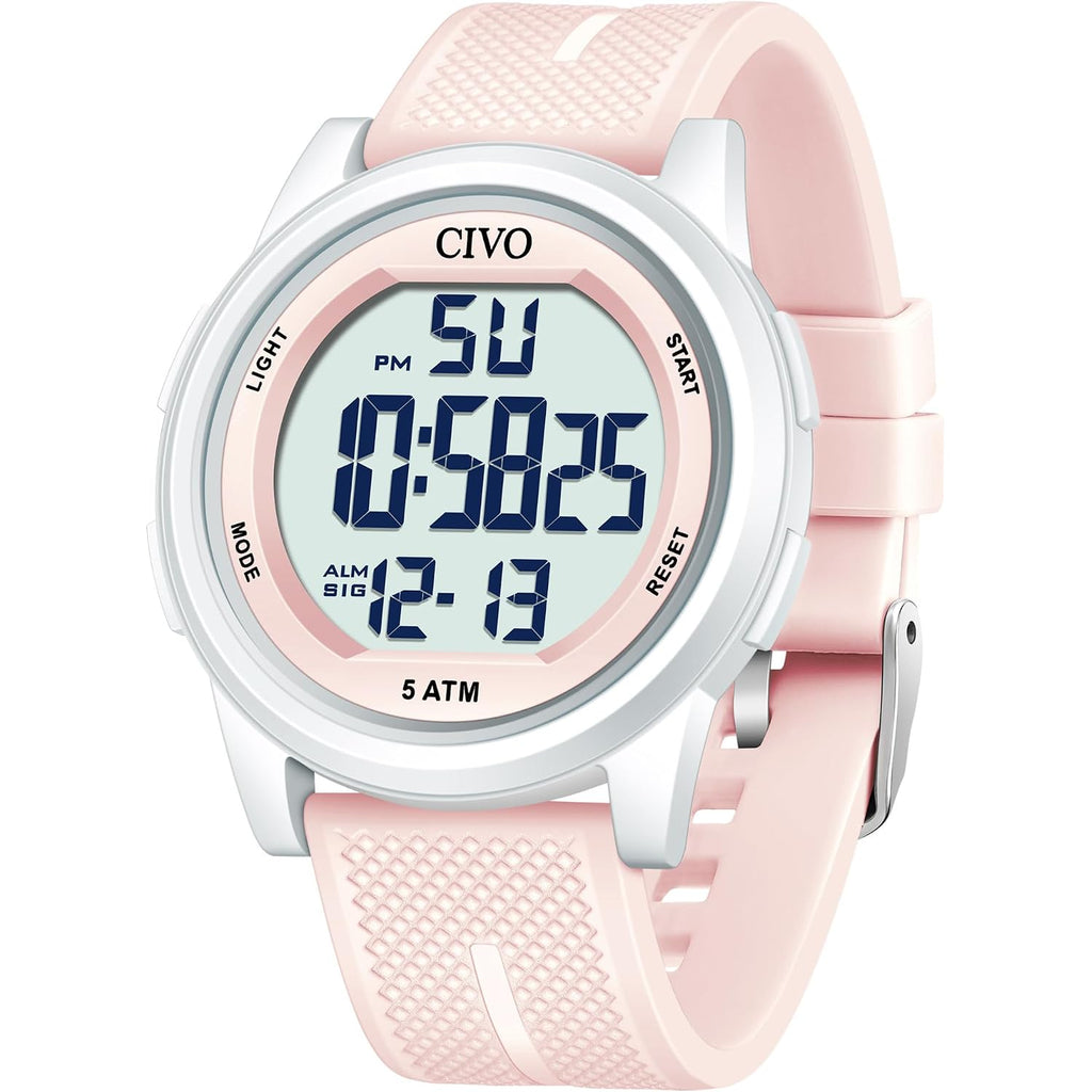 Civo Digital Watches For Women Men: Sports Waterproof Ultra-Thin Big Face Watch Suitable For Larger Wrists - Soft Silicone Wristwatch With Stopwatch Alarm For Outdoor Enthusiast - Running & Hiking