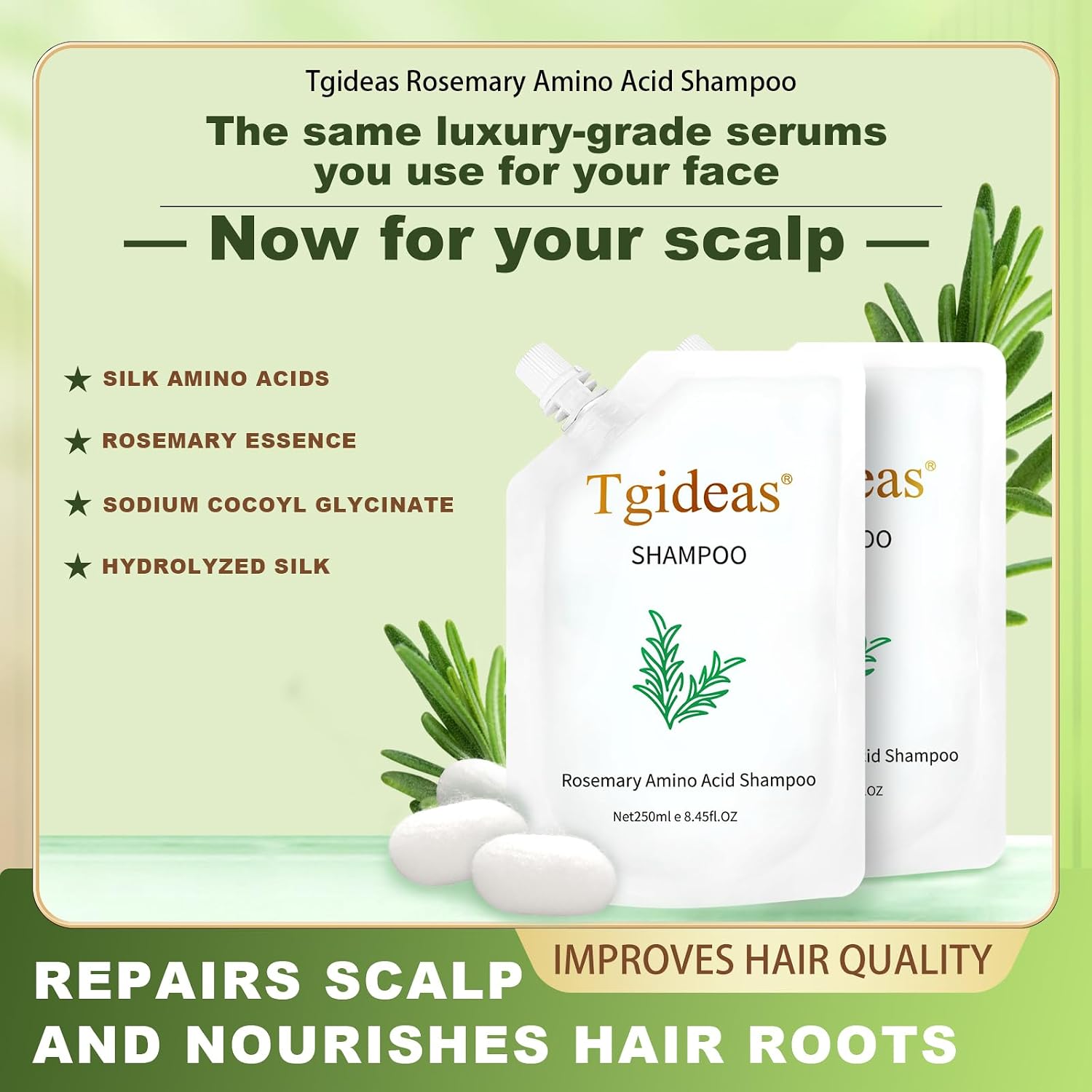 Rosemary Amino Acid Shampoo, Hair Growth Shampoo For Thinning Hair Women And Men Hair Loss, Zinc Pca Thicken & Strengthen Scalp With Hydrolyzed Silk 8.45 Fl.Oz - 2 Packs