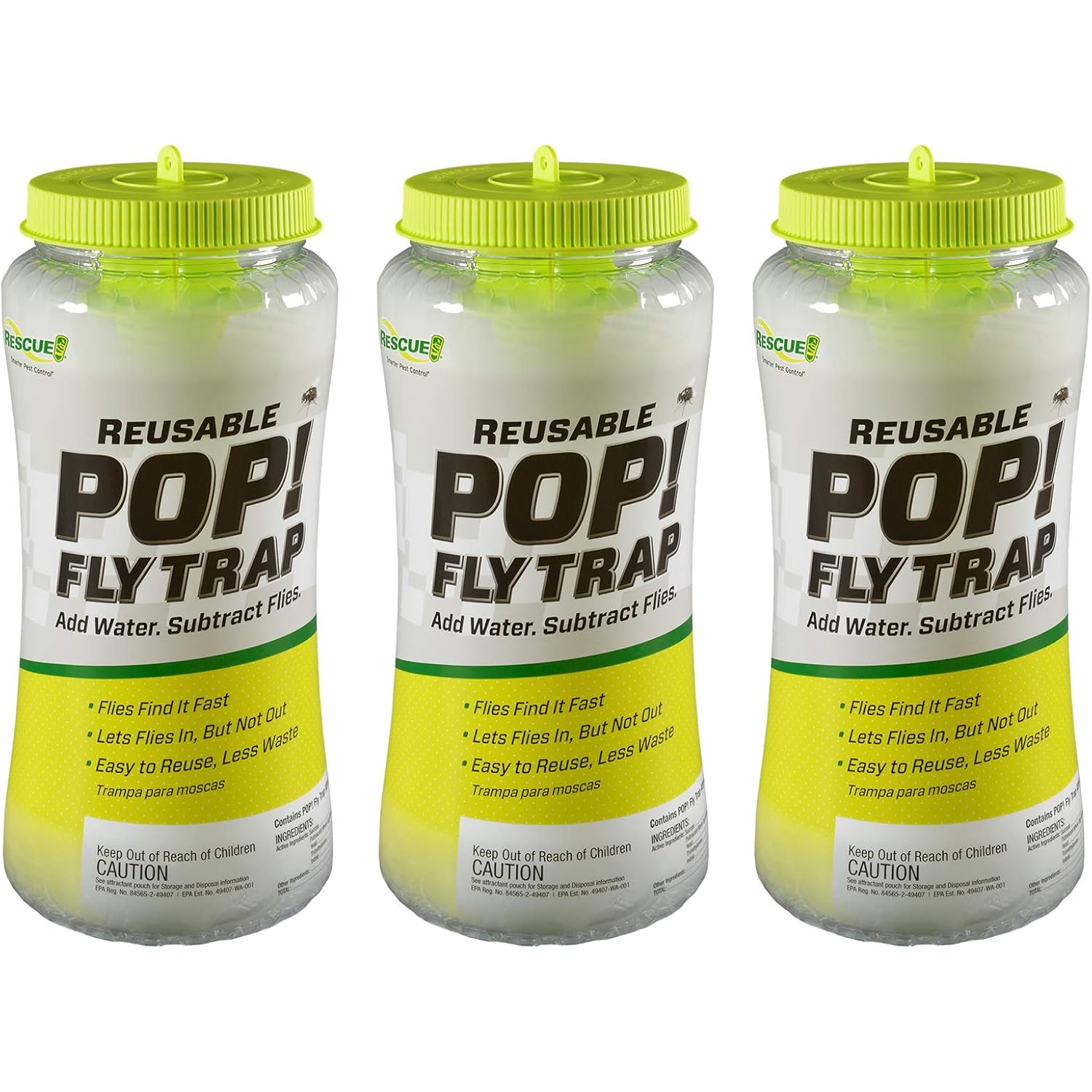 Rescue! Pop! Fly Trap – Large Reusable Fly Trap For Outdoor Use - 3 Pack
