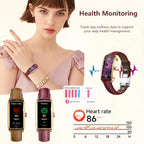 Amoled Laies Smart Watch for Women Smartwatch with Leather Strap Heart Rate Stress Sleep Monitor 12 Sports Modes Fitness Tracker Watch Notifications Music & Camera Control Waterproof iOS Android