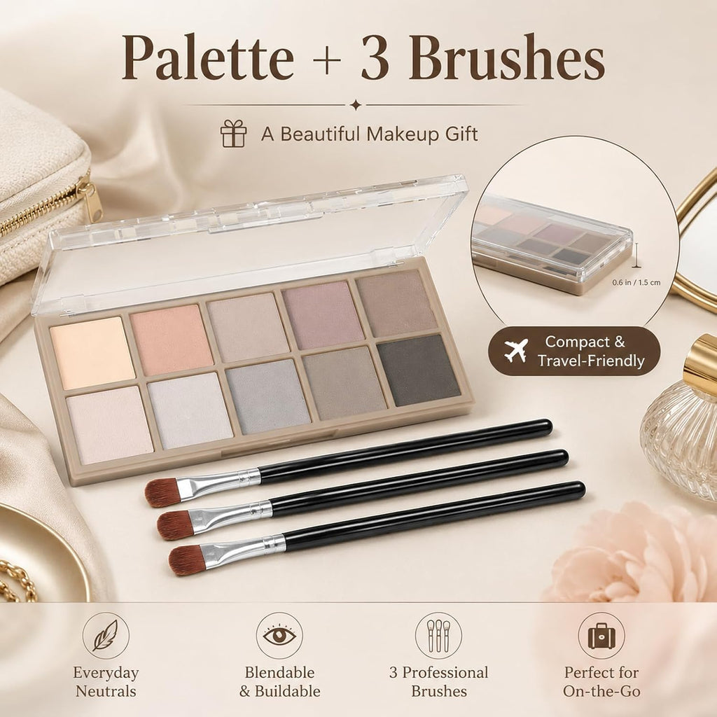 Sulily 10 Colors Matte Eyeshadow Palette, Gray Taupe Brown Nude Eye Shadow Makeup, Neutral Smokey Eye Shadowfor Older Women, Blendable,Long Lasting Waterproof Professional Beauty Makeup Kit, Cement