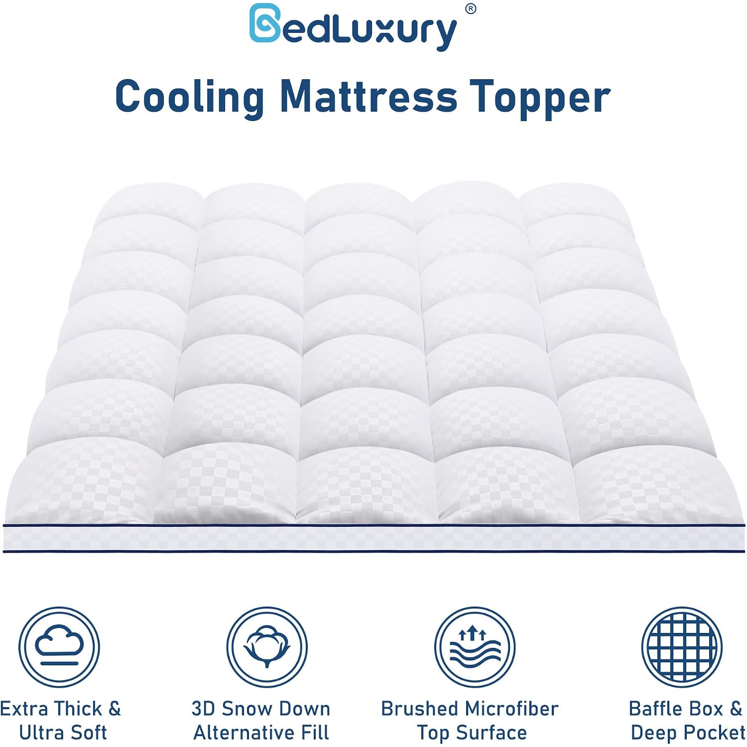 Bedluxury Queen Mattress Topper Extra Thick Pillowtop Mattress Pad Cover Cooling And Plush With 8-21 Inch Deep Pocket 3D Snow Down Alternative Fill