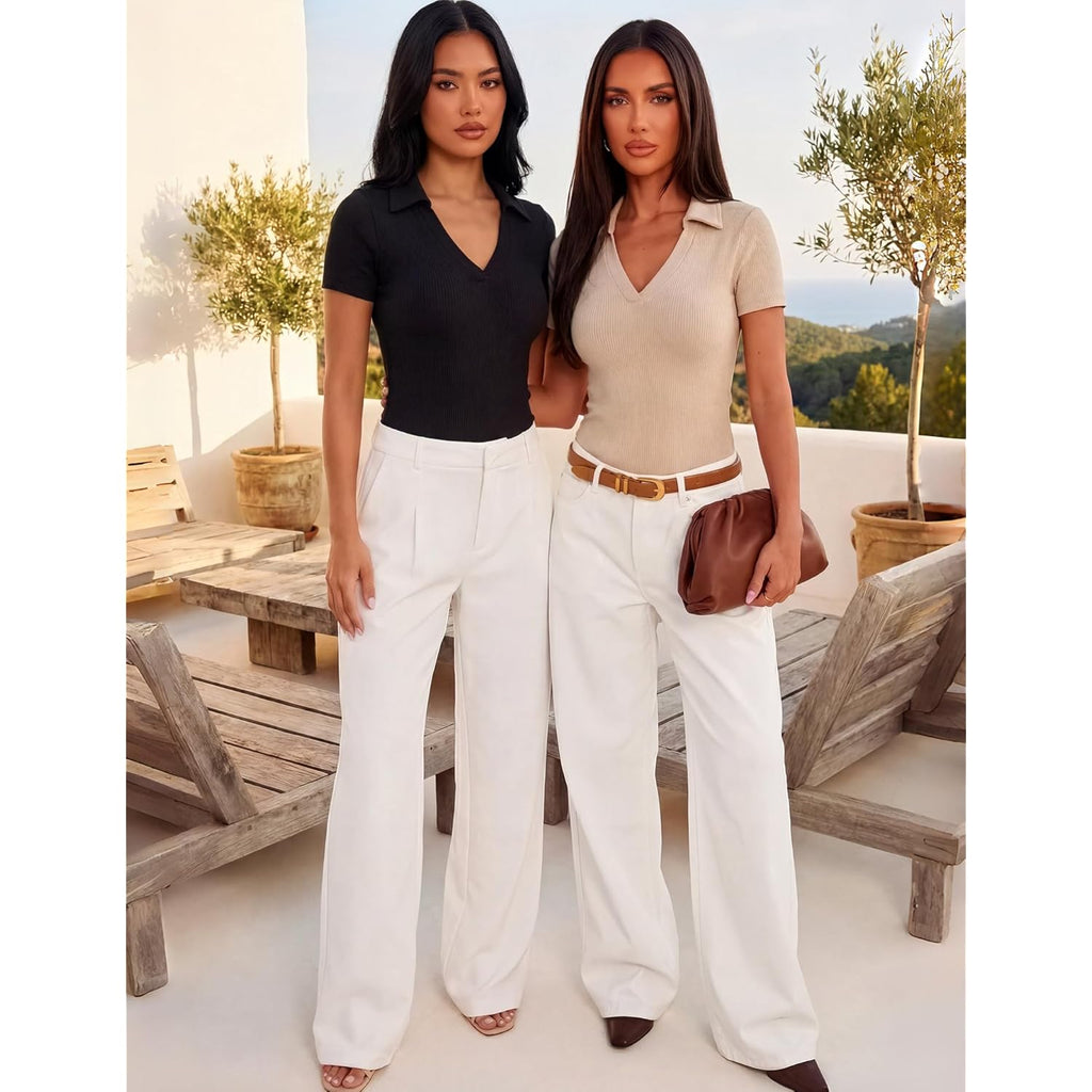 Womens Short Sleeve Work Shirts Summer V Neck Business Casual Polo Tops 2026 Fitted Basic Office Blouses