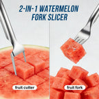 Watermelon Fork Slicer Cutter, 2-In-1 Stainless Steel Watermelon Slicer & Fruit Fork, Summer Kitchen Gadget For Bbq Parties, Camping & Rv Adventures