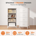 Sweetcrispy Dresser For Bedroom, 4 Drawer Storage Cabinet, Tall Nightstand | Small Fabric White Dresser For Closet, Chest Of Drawers, Closet Organizer, Home Furniture, Sturdy Frame