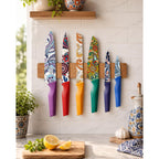 Astercook Paisley Pattern Knife Set With Cover | Dishwasher Safe, 6 Knife Sheath, German Stainless Steel, Rainbow Colorful Design