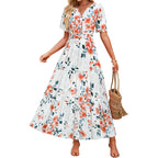 Zesica Women'S 2026 Summer Spring Floral Boho Maxi Dresses Casual Short Sleeve V Neck A Line Flowy Beach Vacation Dress