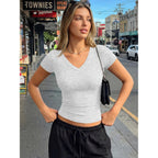 Trendy Queen Womens V Neck Short Sleeve Shirts Buttery Soft Crop Tops 2026