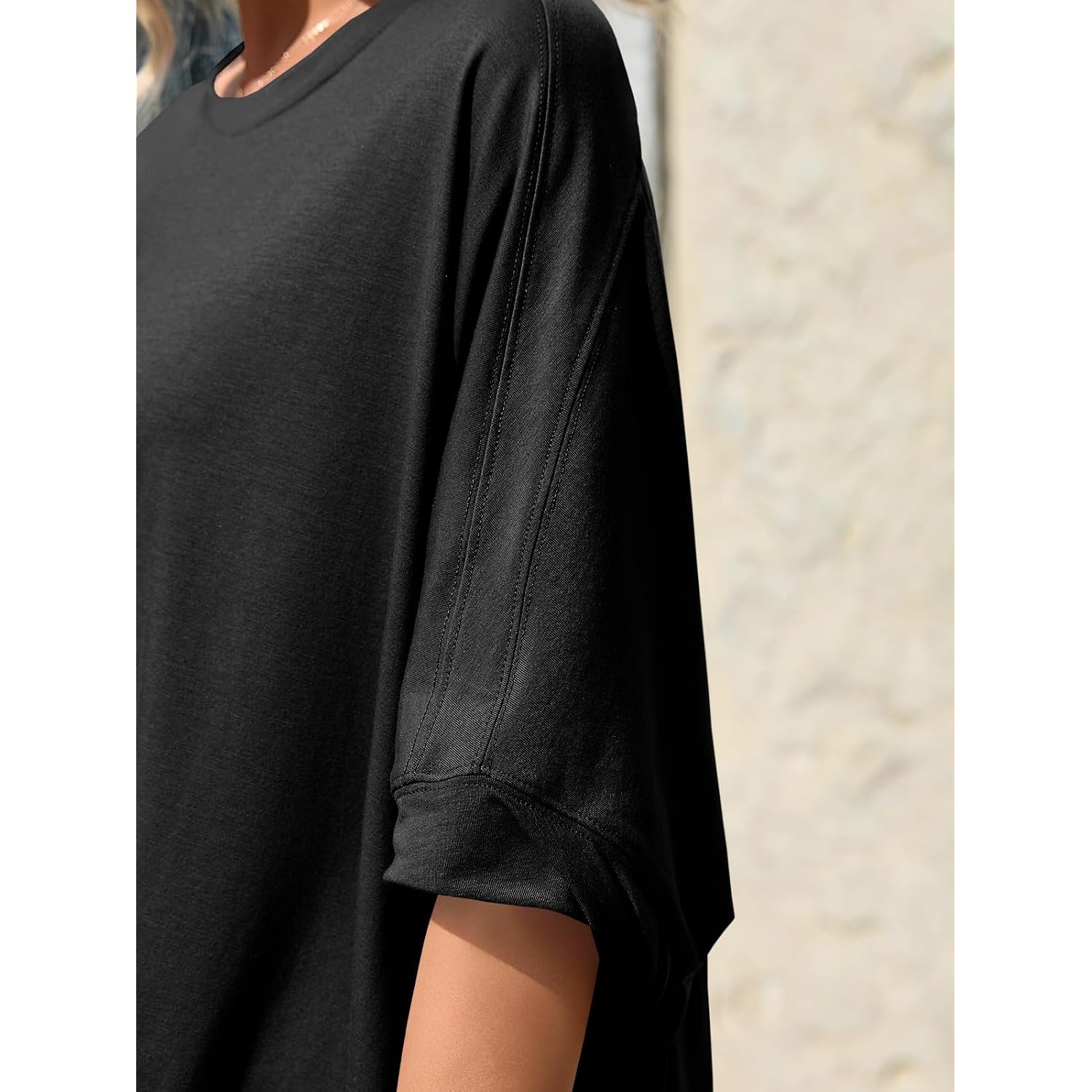 Tankaneo Womens Oversized Tshirts Batwing Short Sleeve Asymmetric Hem Tops Summer Casual Loose Fit Tunic Tee Shirts