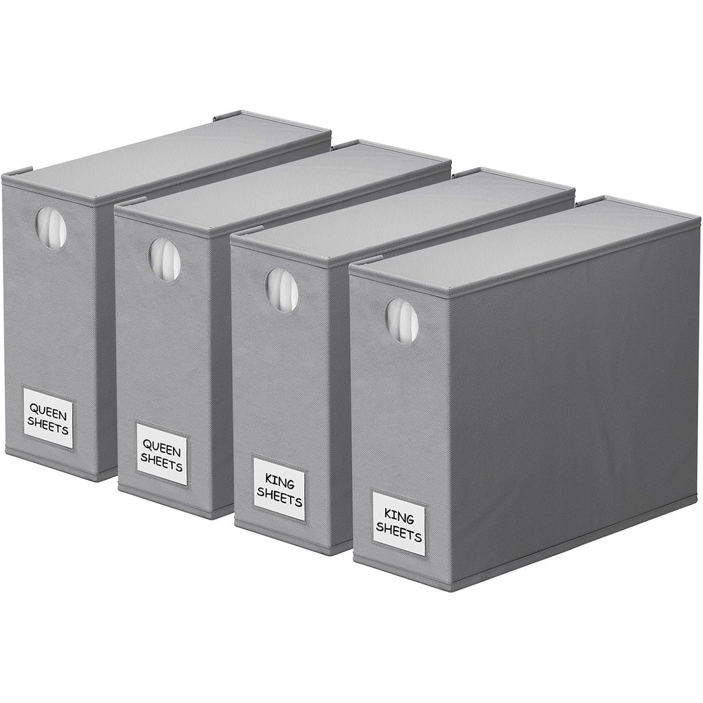 Spaceaid 4 Pack Bed Sheet Organizers And Storage, Foldable Organizer For Linen Closet, Sheets Set Folder Keeper With Window Xl (Queen & King Size) Organizing Bedding Container, Gray 91Zdsn-Sl01-G4