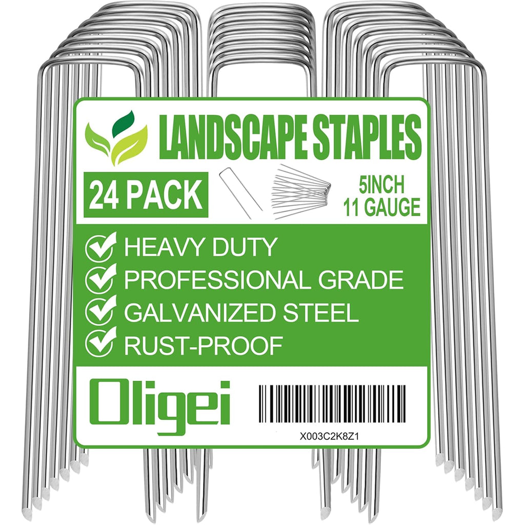 24 Pack Garden Stakes, U-Shaped Tent Stakes, Galvanized Landscape Staples, Ground Stakes, For Landscaping Securing Weed Barrier Fabric, Irrigation Tubing, Holding Fence, Tarpaulin