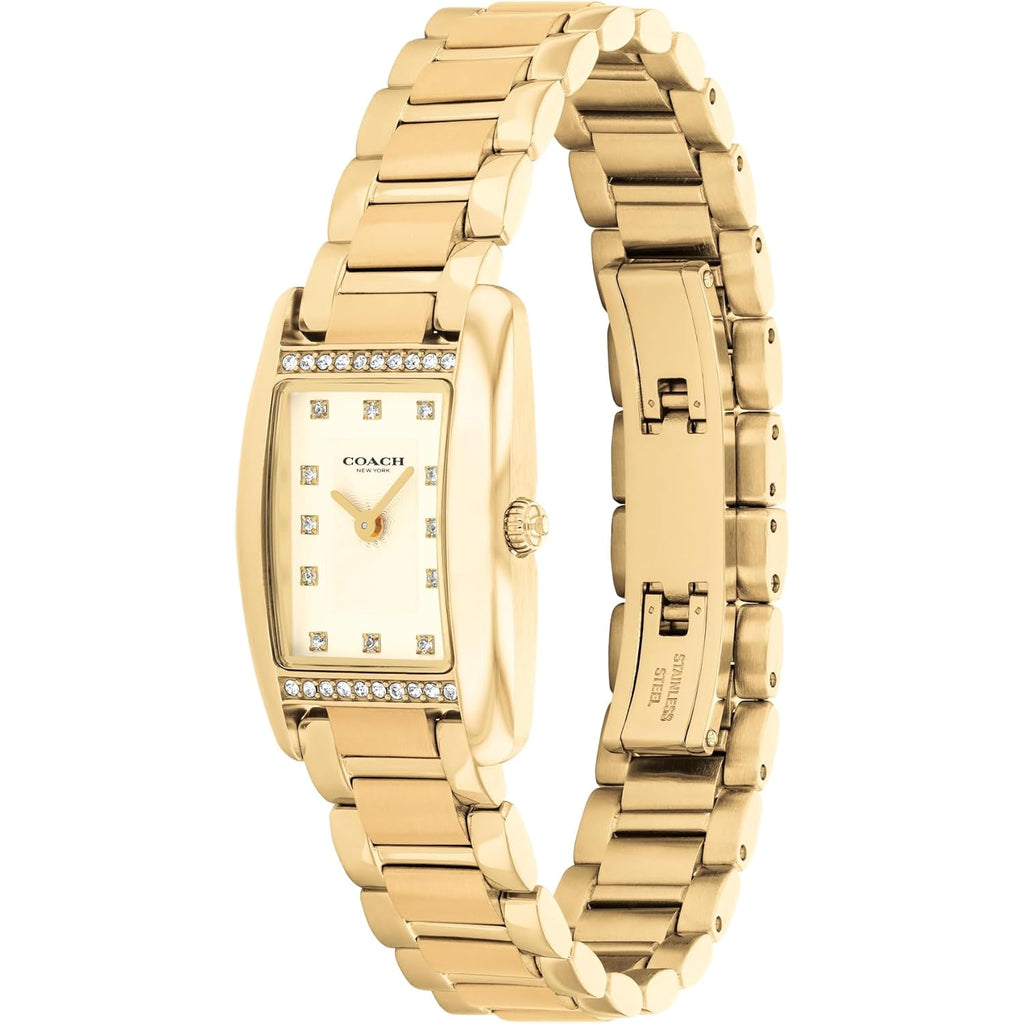 Coach Women'S Reese 2H Quartz Watch, Petite Rectangle Case, Stainless Steel Link Bracelet With Crystal Accents, Timeless Minimalism For Every Day - Gift For Her