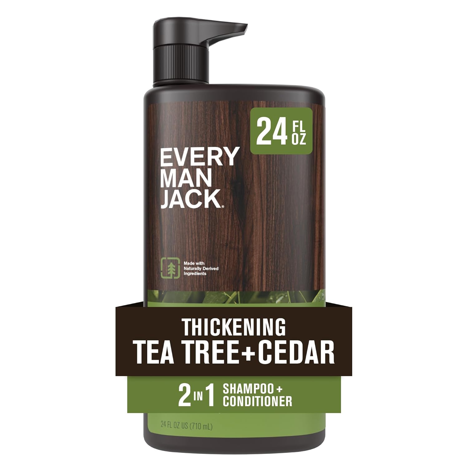 Every Man Jack Mens Shampoo and Conditioner 2 in 1 - Thickening Tea Tree - Moisturizing, Volumizing - Free of Parabens, Phthalates & Dyes - 24oz - 1 Bottle