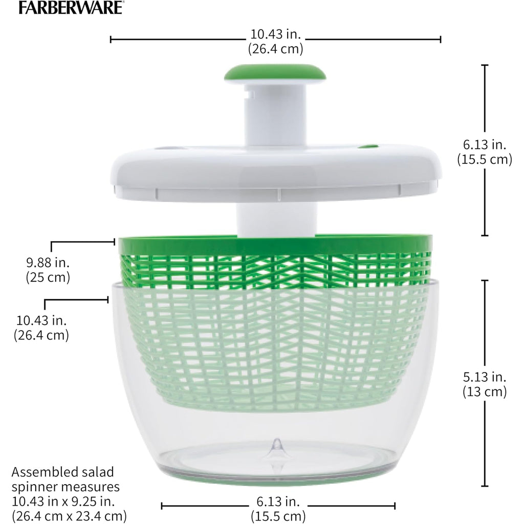 Farberware Easy To Use Pro Pump Spinner With Bowl, Colander And Built In Draining System For Fresh, Crisp, Clean Salad And Produce, 6.6 Quart, Green