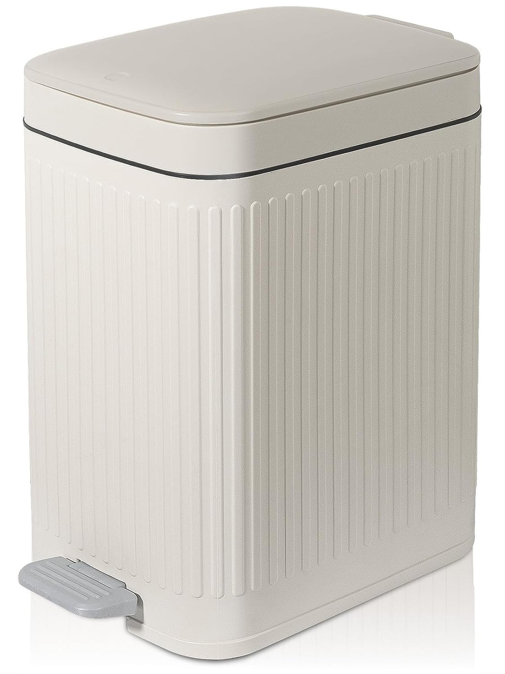 Small Bathroom Trash Can With Lid Slim Soft Close Garbage Can Step Wastebasket Container Trash Bin For Office Bedroom Kitchen Living Room (1.9 Gallon Cream)