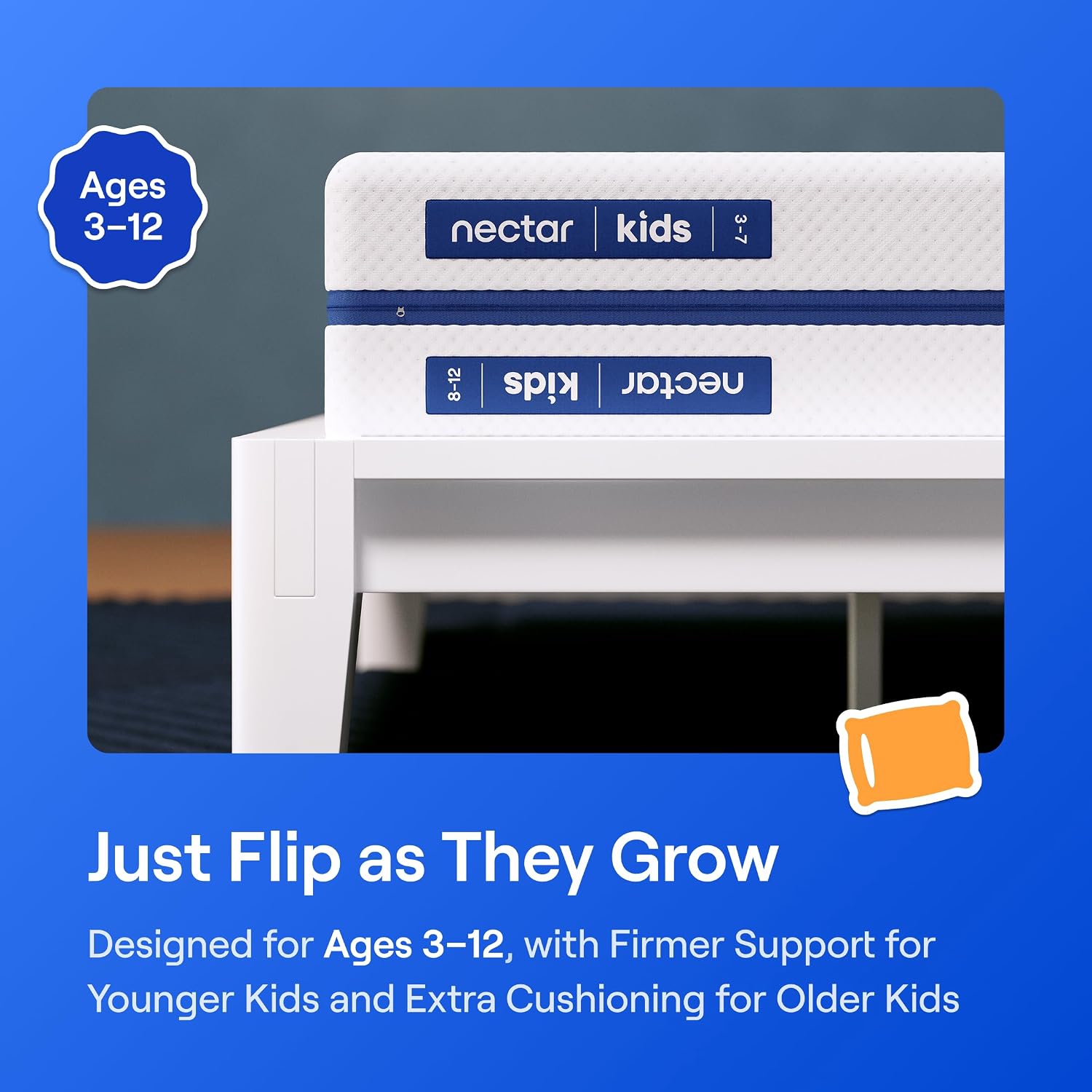 Nectar Kids Twin Mattress 8” - 2-Sided Design For Growing Children Ages 3-12+ - Pressure Relieving Memory Foam - Fiberglass Free - 365 Night Trial - Mattress In A Box