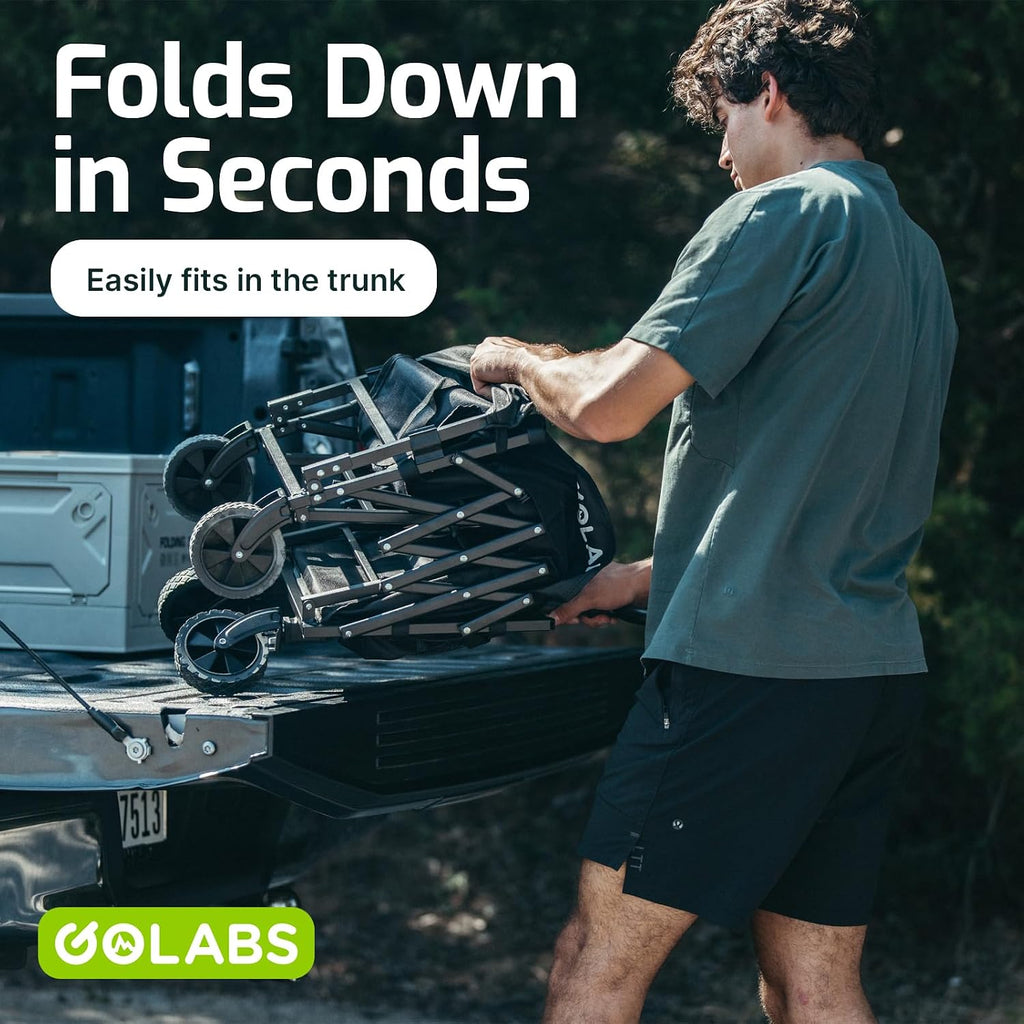 Golabs Wa1 Collapsible Folding Wagon Cart, Max 220Lb Load, Expands To 100L | Dual-Bearing Wheels, Smooth Swivel Steering, Drop-Down Tailgate, Extended Storage, 2 Cup Holders,Grocery/Garden/Camping,Black