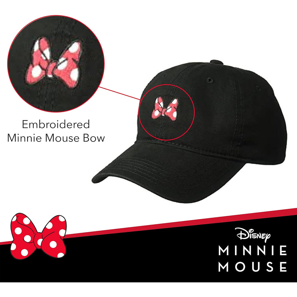 Disney Minnie Mouse Dad Hat, Cotton Adjustable Baseball Cap with Curved Brim Black