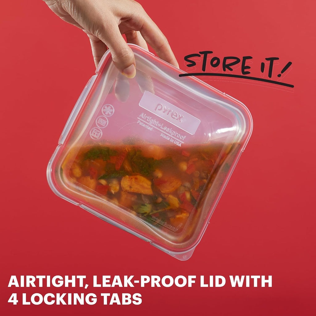 Pyrex Freshlock (5-Pack, 4 Cup) Glass Food Storage Containers Set, Airtight & Leakproof Plastic Locking Lids Bpa-Free, Meal Prep Containers Set, Freezer Dishwasher Microwave Safe