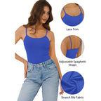 GKBK Womens Lace Tank Top Scoop Neck Ribbed Camisole Tops Adjustable Spaghetti Straps Sleeveless Summer Basic Cami Shirt