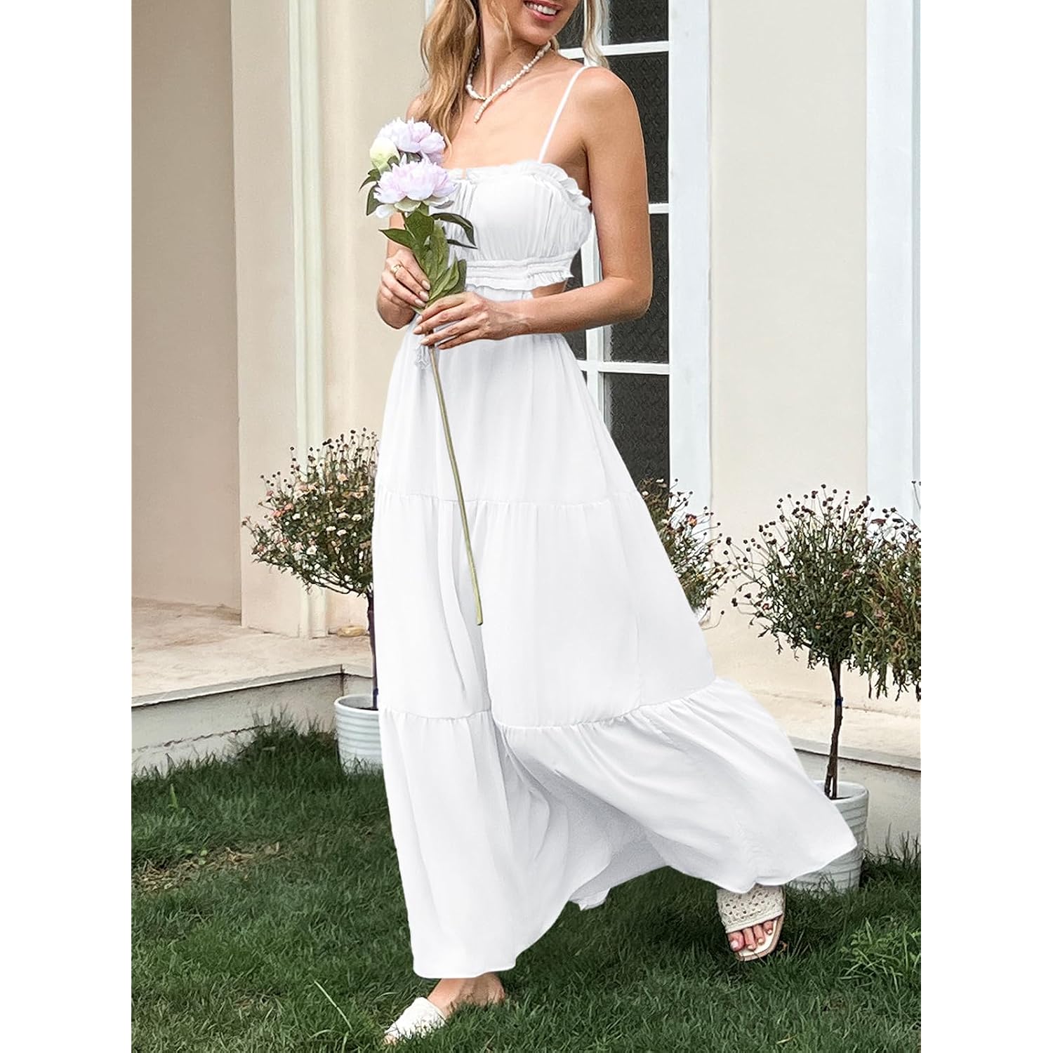 Fisoew Women'S Spaghetti Strap Maxi Dress Summer Sleeveless Side Cut Out Dress Casual Boho Backless Flowy Long Dresses