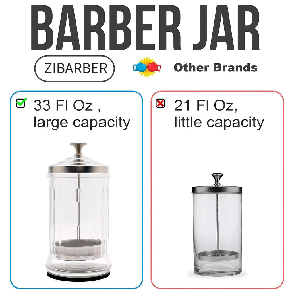 Disinfectant Jar, 33 Oz Midsize Disinfecting Glass Jar for Manicure & Spa Implements, Salon Barber Tools - 7.9"H x 3.8"W
