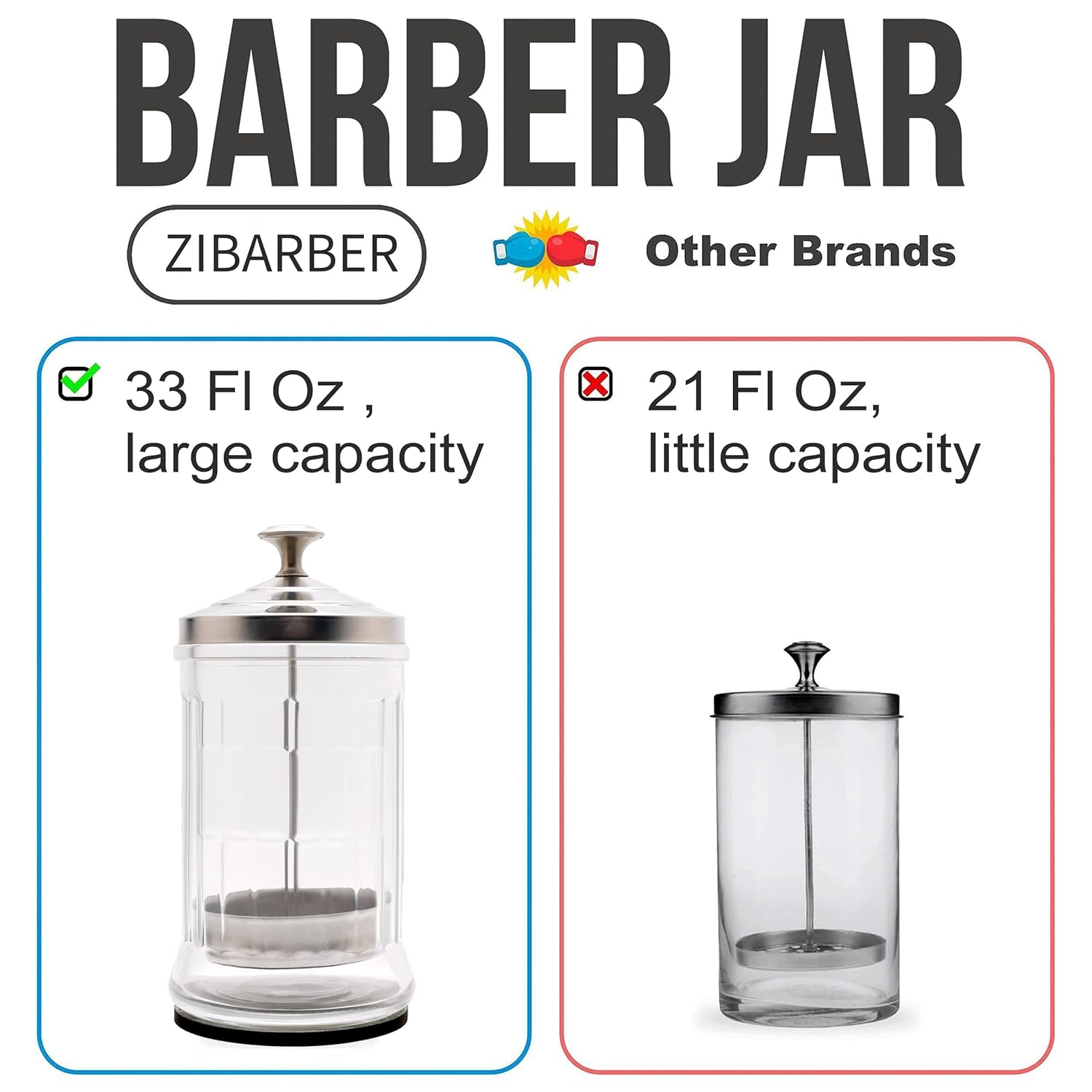 Disinfectant Jar, 33 Oz Midsize Disinfecting Glass Jar for Manicure & Spa Implements, Salon Barber Tools - 7.9"H x 3.8"W