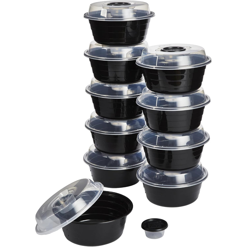 Goodcook 4-Cup Meal Prep Bowls Set With Lids And Dressing Cup, Microwavable Food Storage Containers For Meal Prepping, Set Of 10, Black