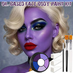 Bobisuka Purple Cream Face & Body Paint Palette Kit With 3 Brushes 3 Sponges, Highly Pigmented Easy To Blend Long Lasting Makeup For Ursula, Witch, Gothic Queen Celebrations Costume & Theme