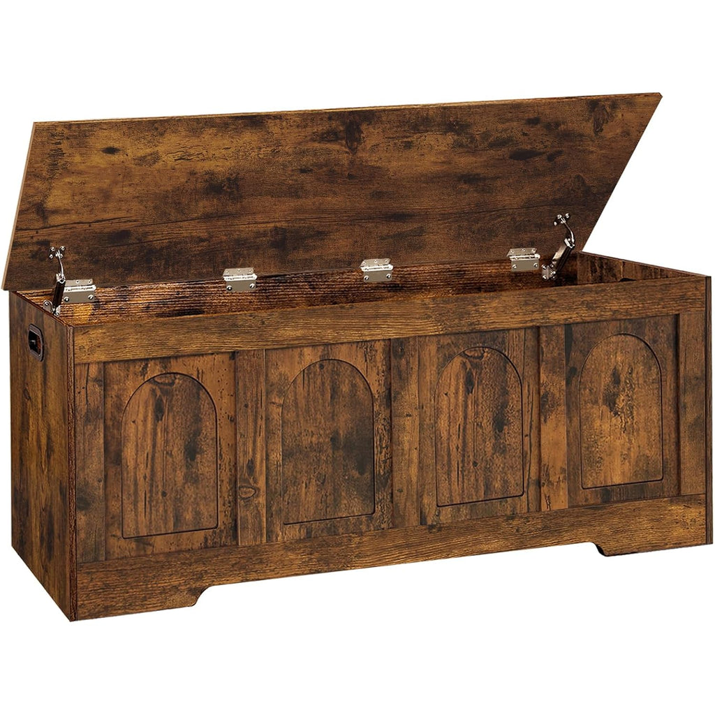 DINZI LVJ Storage Chest, 47.2”Wooden Storage Box with 2 Safety Hinges, Entryway Shoe Bench with Flip-Top, Large Trunk for Living Room, Bedroom, Easy Assembly, Rustic Brown