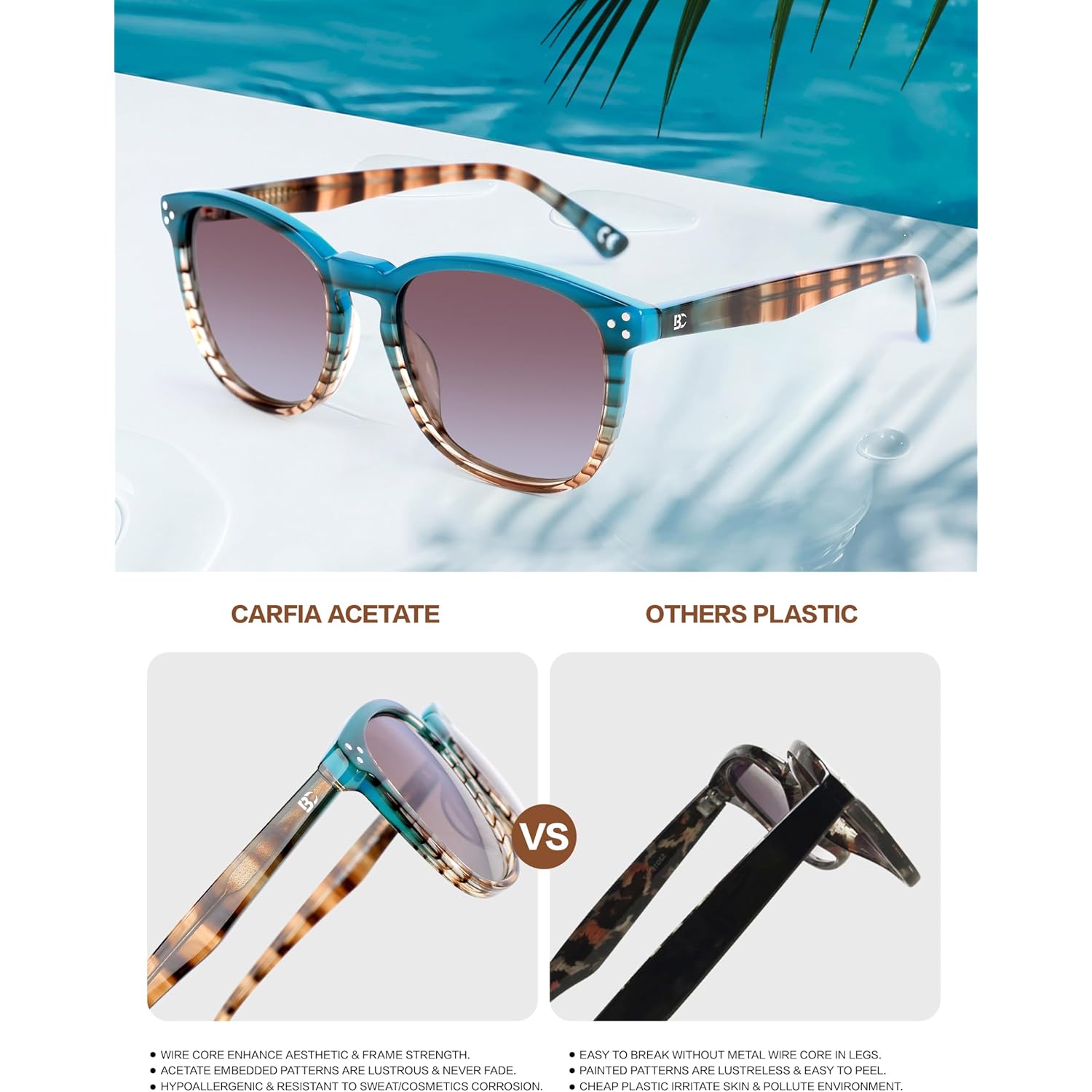 Polarized Sunglasses For Women UV - Protection Womens Trendy Fashion Large Shades With Acetate Frame BC2110