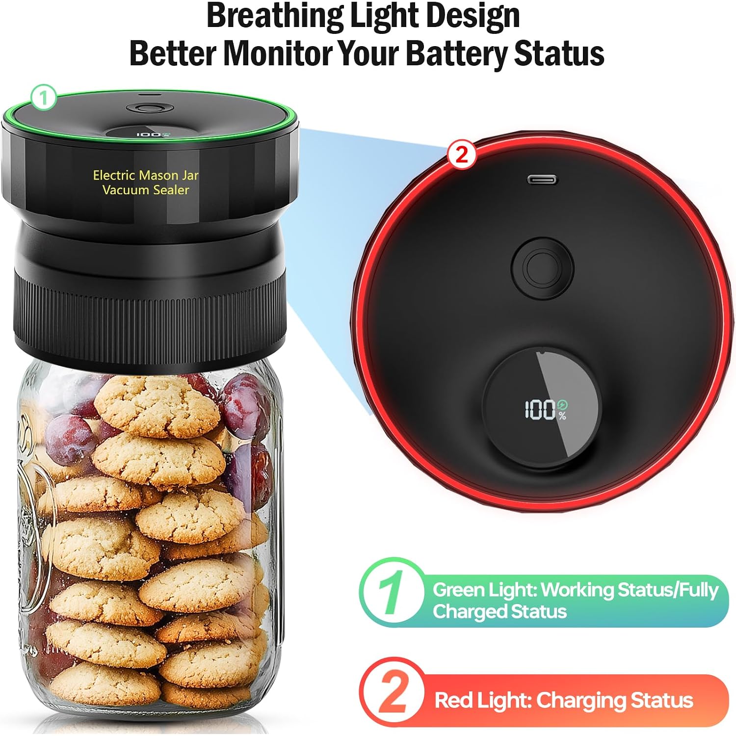 2026 Upgraded One-Integrated Mason Jar Vacuum Sealer, Fully Automated | Electric Portable Vacuum Sealer For Regular Mouth And Wide Mouth Canning Jars