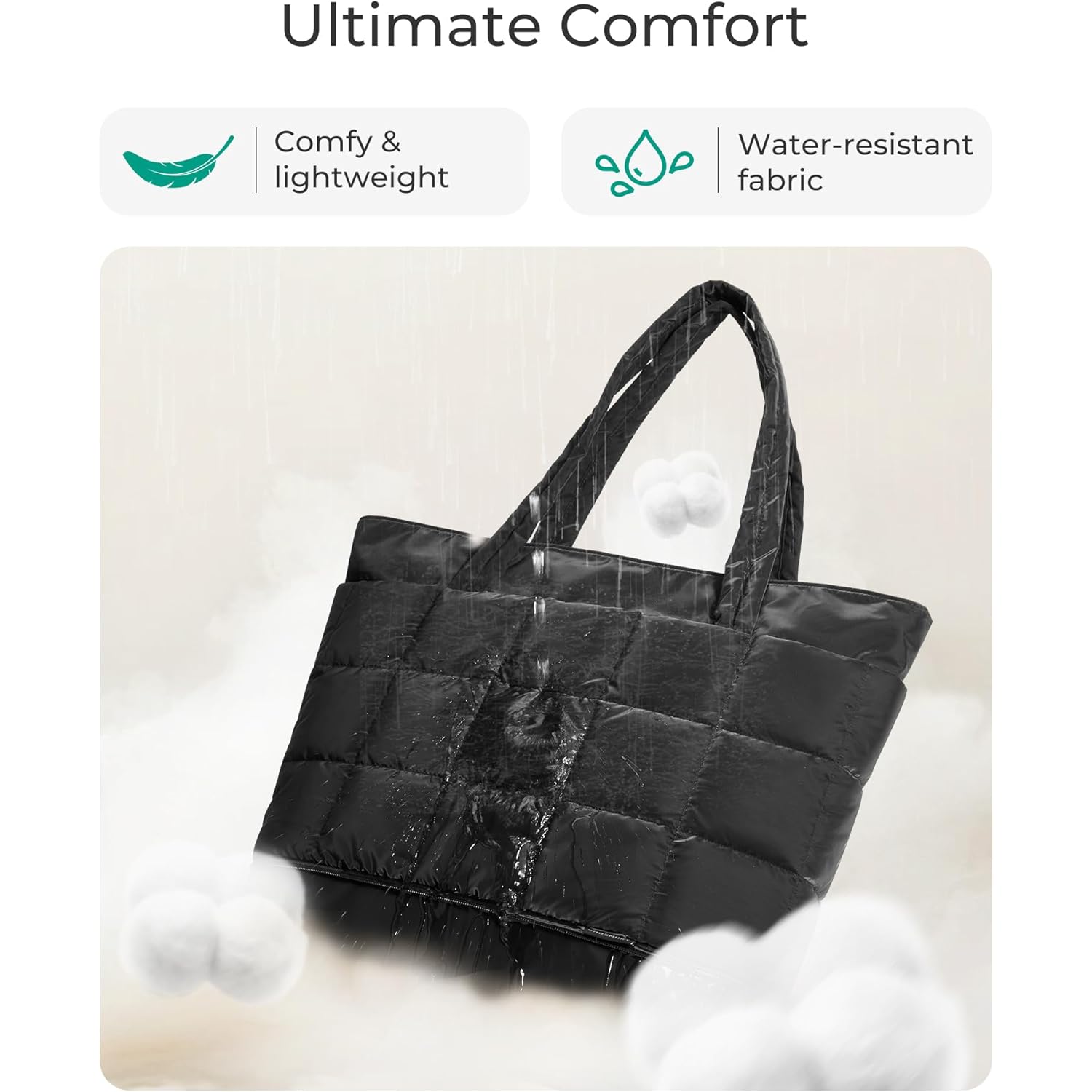 BAGSMART Expandable Tote Bag for Women, Puffer Work Tote Handbag, Quilted Carry On Bag for Travel Gym
