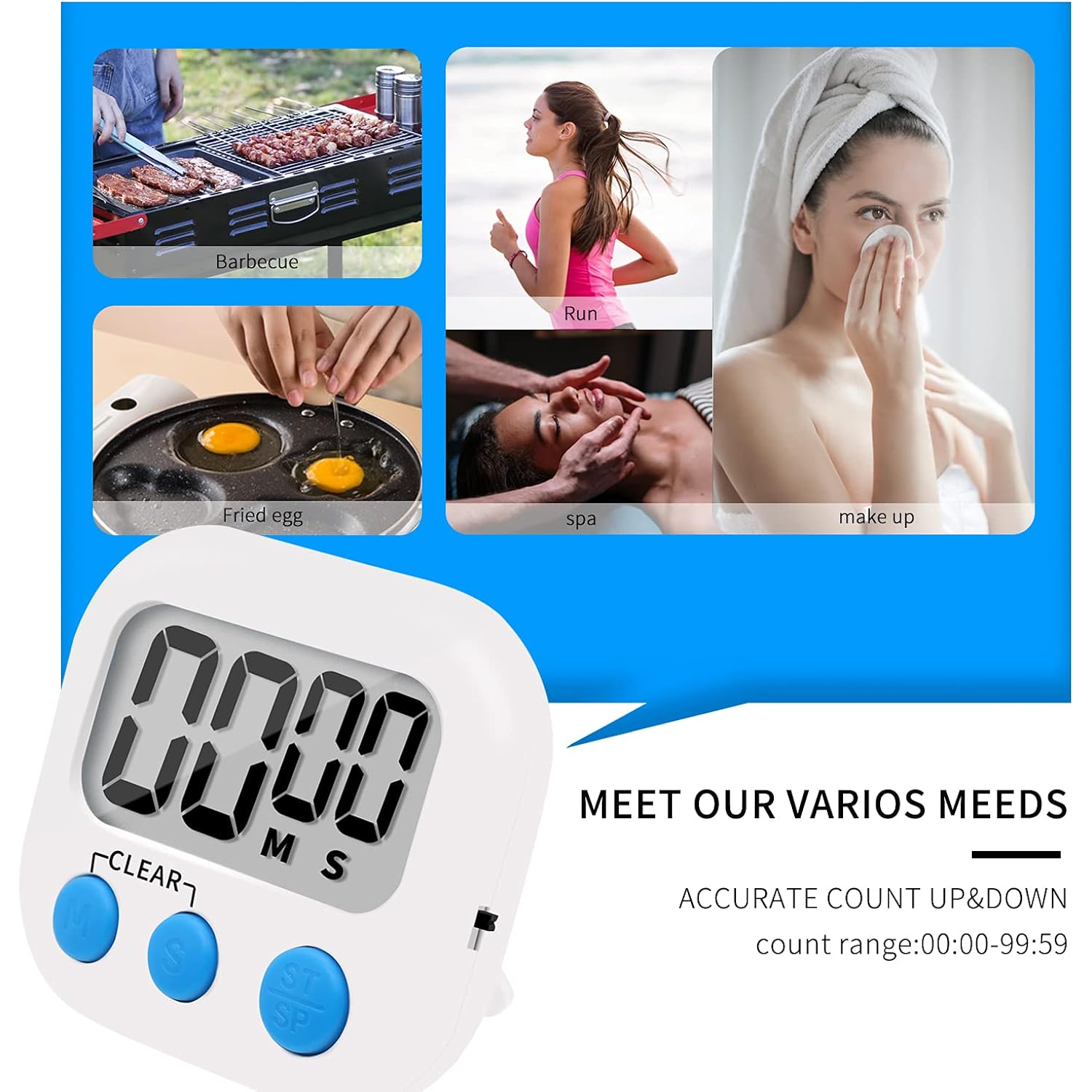 6 Pack Small Digital Kitchen Timer Magnetic Back And On/Off Switch,Minute Second Count Up Countdown (Multicolored)