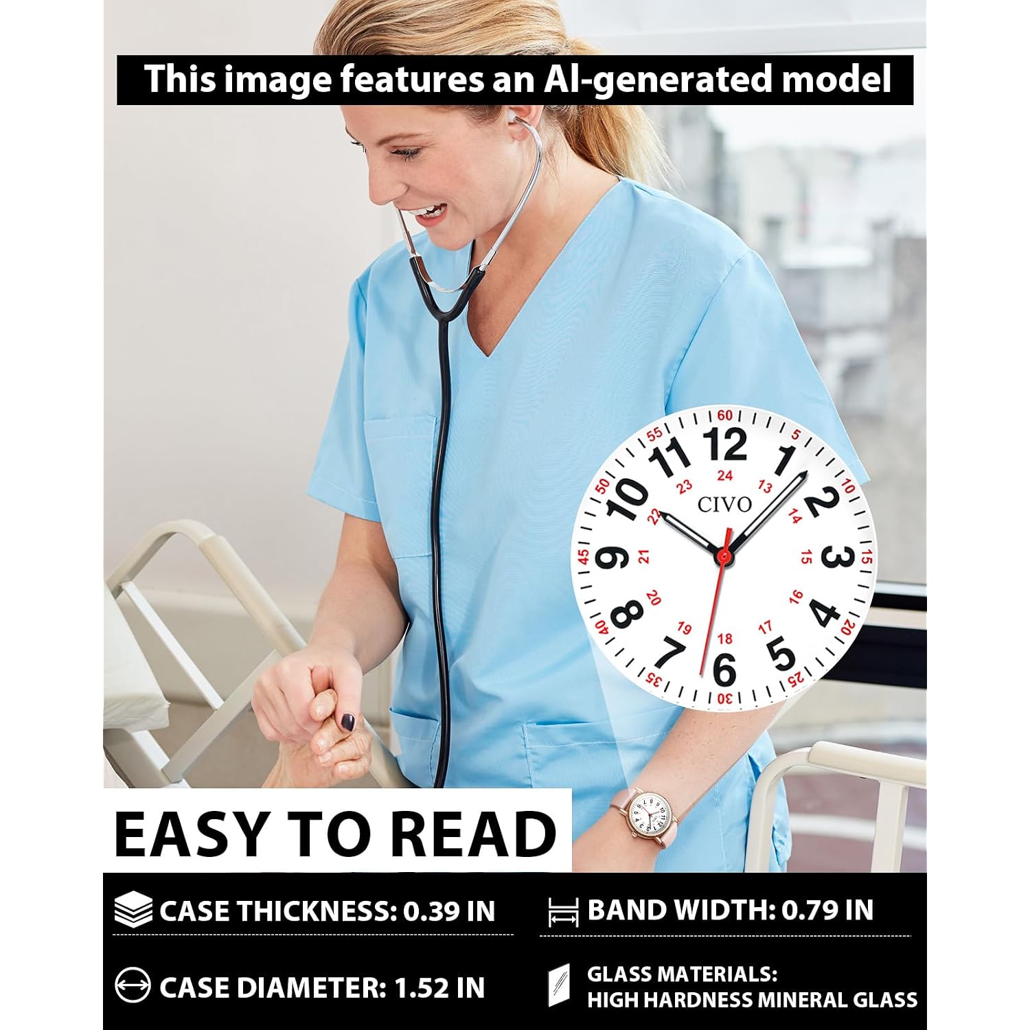 Civo Nurse Watches For Women Men: Analog Waterproof Watch With Easy Read Dial Second Hand - Gifts For Nurses Medical Student Doctors