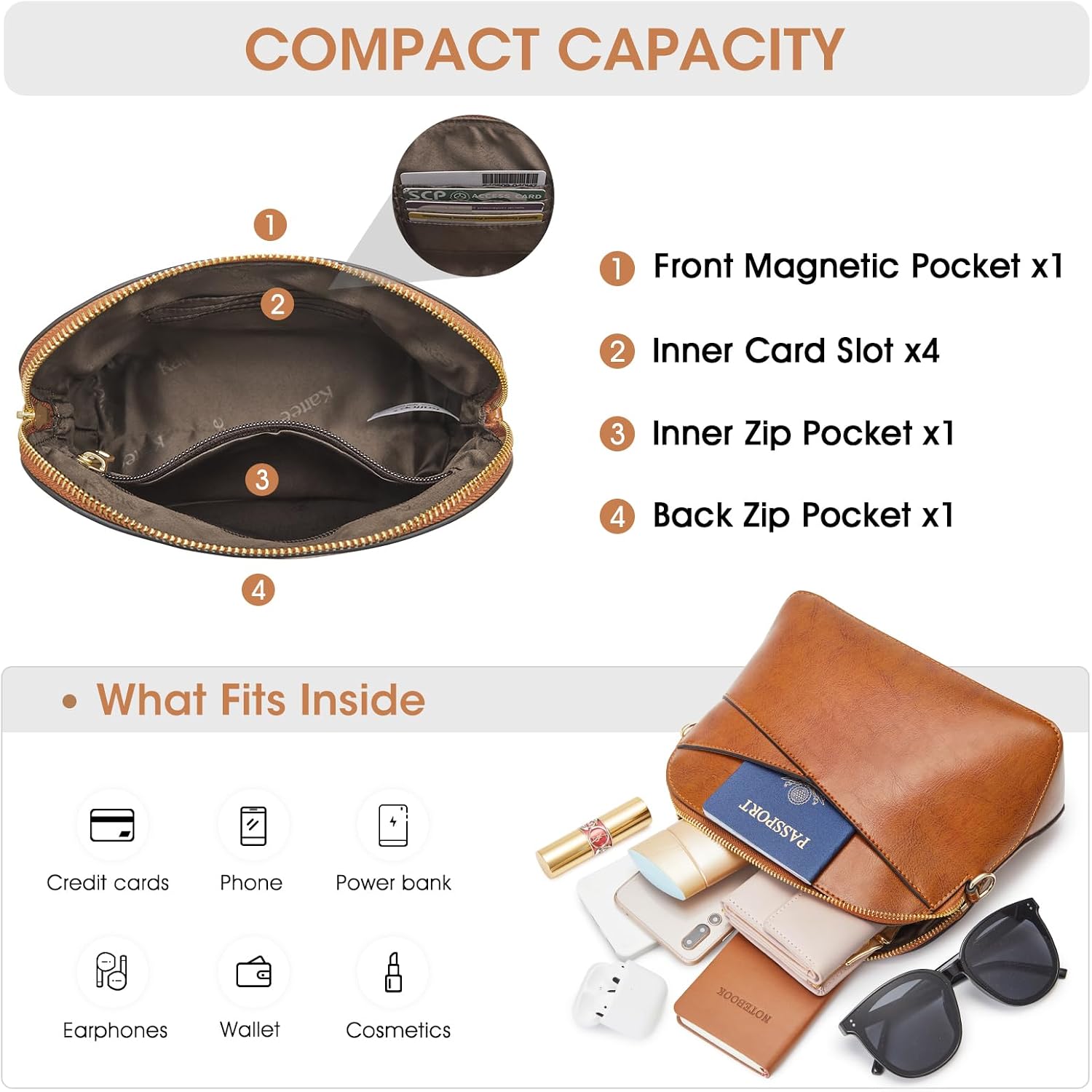 Kattee Small Leather Crossbody Bags For Women, Trendy Purses Handbags Shoulder Bag, Genuine Leather Cross Body Bag For Woman